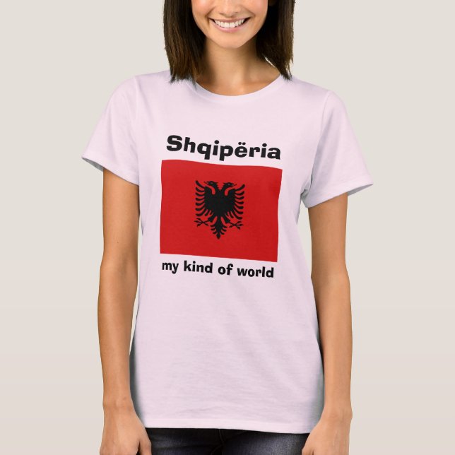 Albania Flag + Map + Text T-Shirt (Front)