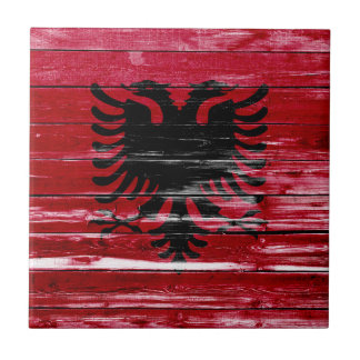 Albania Flag Paint on Wood Tile