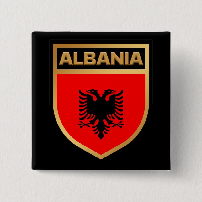Albania Flag Shield 2 Inch Square Button (Front)