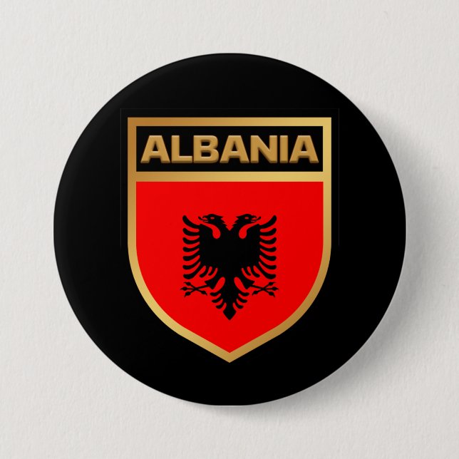 Albania Flag Shield 3 Inch Round Button (Front)