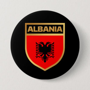 Albania Flag Shield 3 Inch Round Button