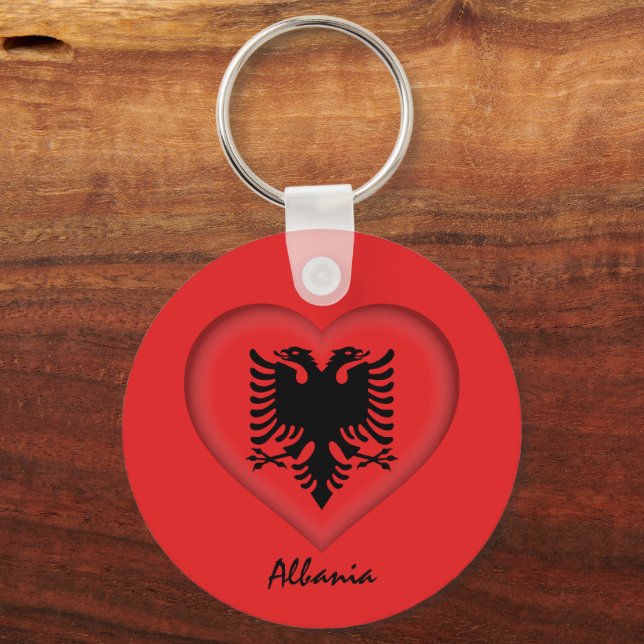Albania & Heart, Albanian Flag fashion / sports Keychain (Front)