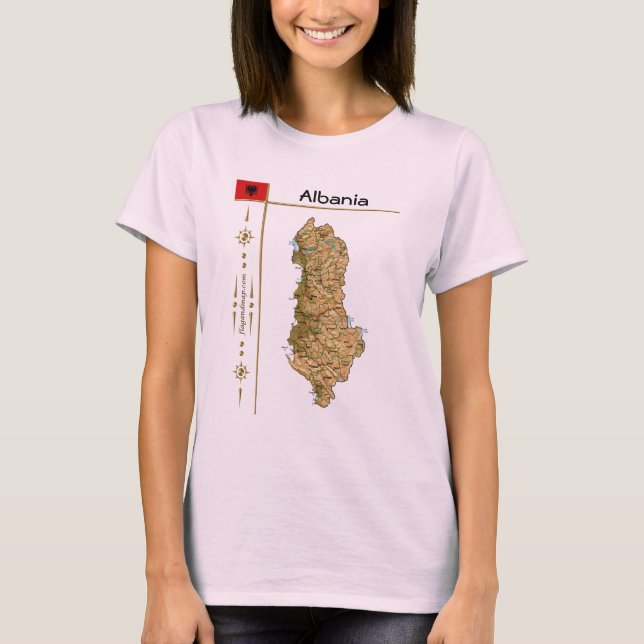 Albania Map + Flag + Title T-Shirt (Front)