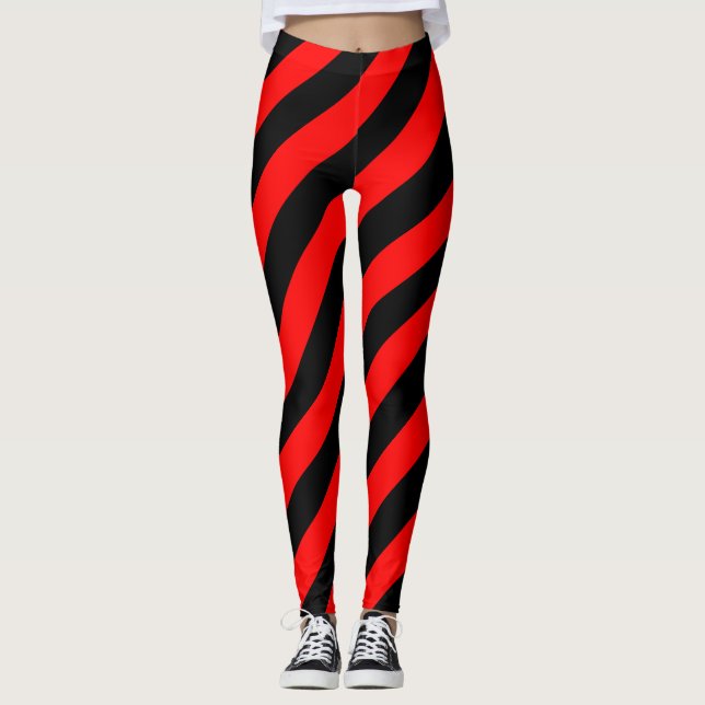 Albania National Flag Colours Diagonal Striped Leggings (Front)