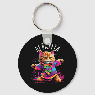 Albania Quirky Funny Cute Colourful Dancing Cat De Keychain