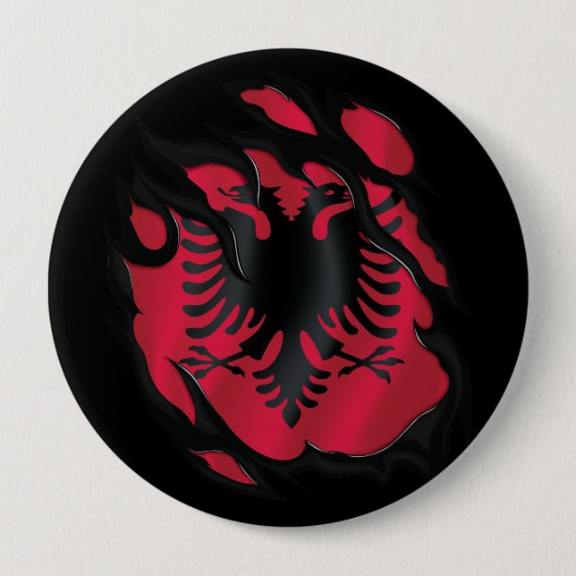 Albania Ripped Flag 4 Inch Round Button (Front)
