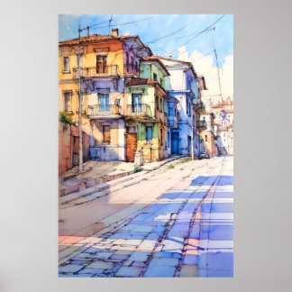 Albania Tirana Old Street Painting Poster