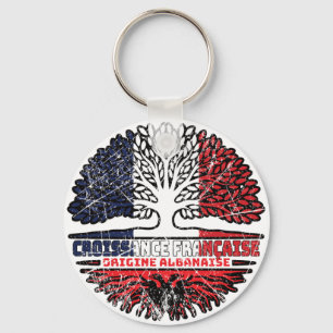 Albanian Albania French France Tree Roots Flag Keychain