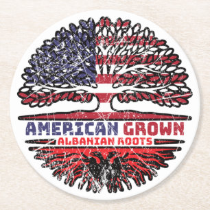 Albanian Albania US American USA United States Round Paper Coaster