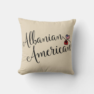 Albanian American Entwined Hearts Throw Cushion