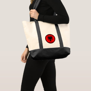 Albanian Black Eagle Circle Shape Tote Bag