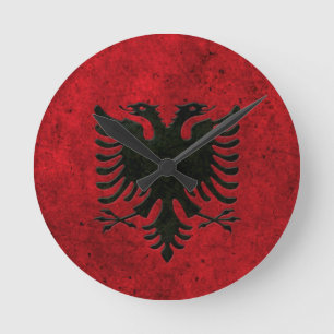Albanian Flag Aged Steel Effect Round Clock