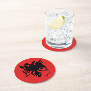 Albanian flag & Albania wedding, party /sports Round Paper Coaster