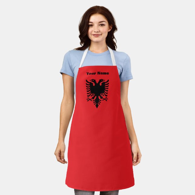 Albanian Flag Apron with CUSTOMIZABLE Name (Worn)