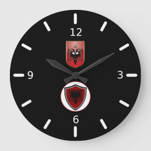 Albanian flag-coat arms large clock