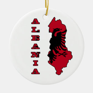 Albanian Flag in Outline Map of Albania Ceramic Ornament