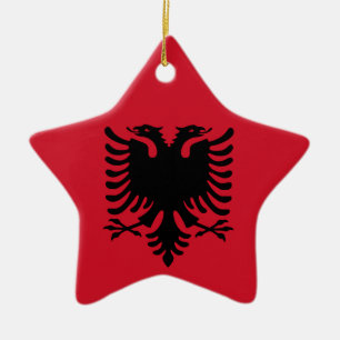Albanian Flag on Ceramic Star Pendant Ornament