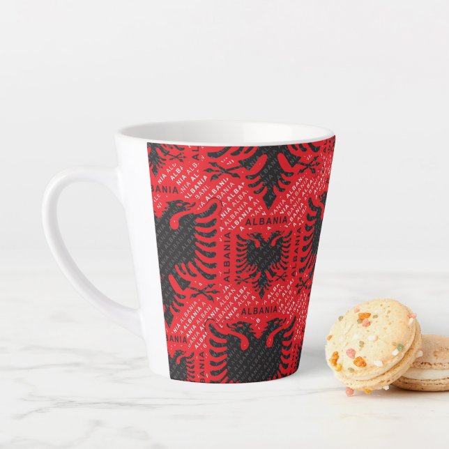 Albanian flag pattern 2 latte mug (In Situ)