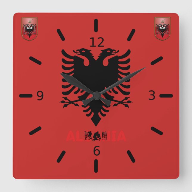 Albanian flag square wall clock (Front)