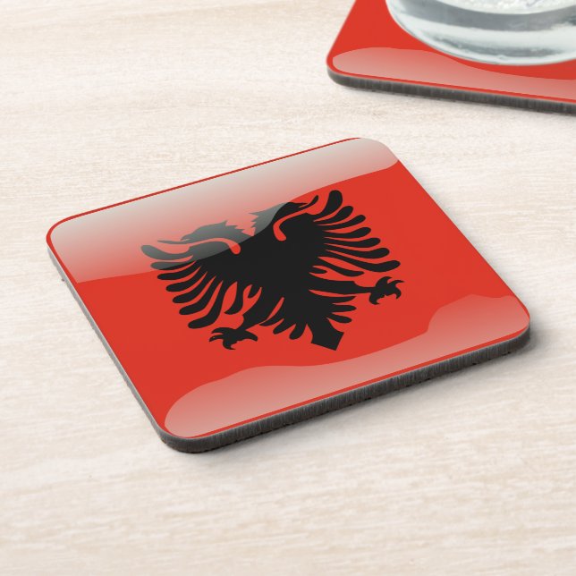 Albanian glossy flag coaster (Left Side)