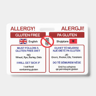 ALBANIAN Gluten Free Travel Card   Allergy Aware Badge