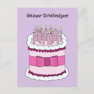 Albanian Happy Birthday Cake and Candles Postcard