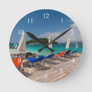 Albanian Riviera, Ksamil, town beachfront Round Clock