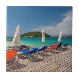 Albanian Riviera, Ksamil, town beachfront Tile