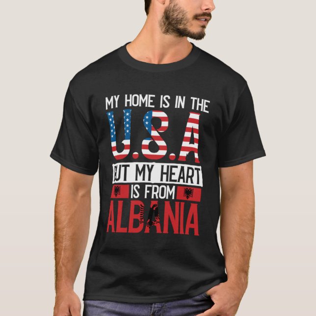 Albanian Roots American Flag Albania Heritage T-Shirt (Front)