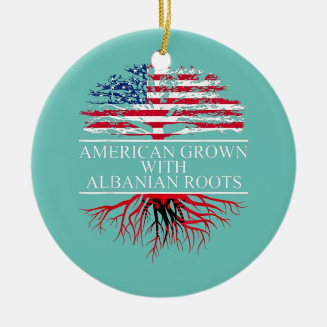 Albanian Roots American Grown Flag of Albania  Ceramic Ornament (Front)
