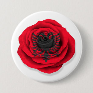 Albanian Rose Flag on White 3 Inch Round Button
