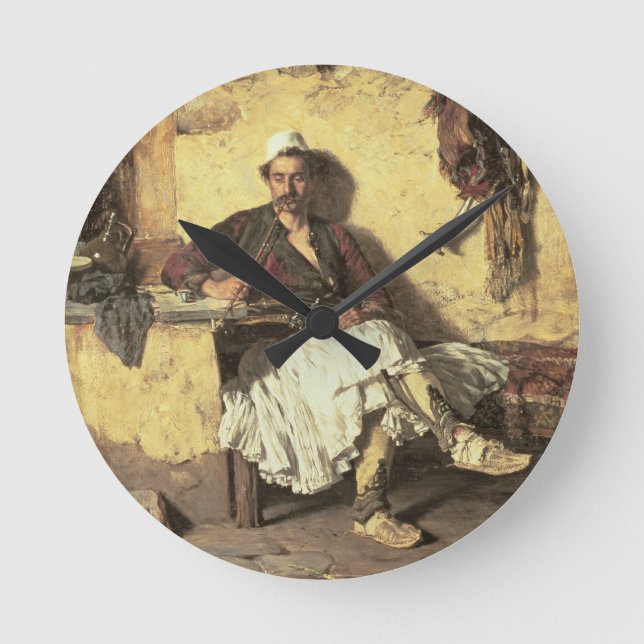 Albanian Sentinel Resting (Arnaueti) (oil on canva Round Clock (Front)