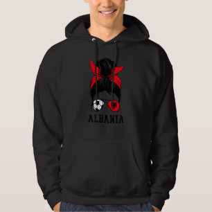 Albanian Soccer Girl Mom Messy Bun Albania Flag Fo Hoodie