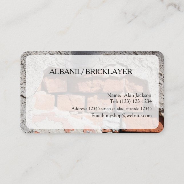 ALBANIL/ BRICKLAYER Carte de visite modifiable (Devant)