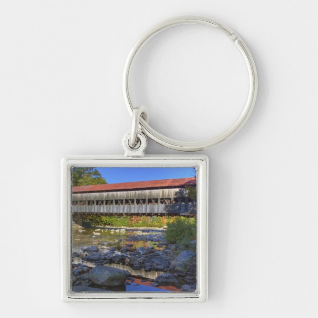 Albany covered bridge over Swift River, White Keychain (Front)