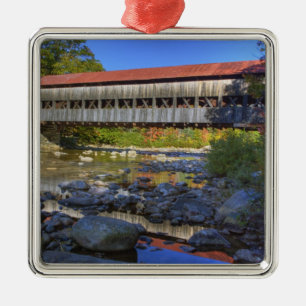 Albany covered bridge over Swift River, White Metal Ornament
