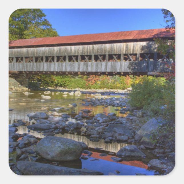 Albany covered bridge over Swift River, White Square Sticker (Front)