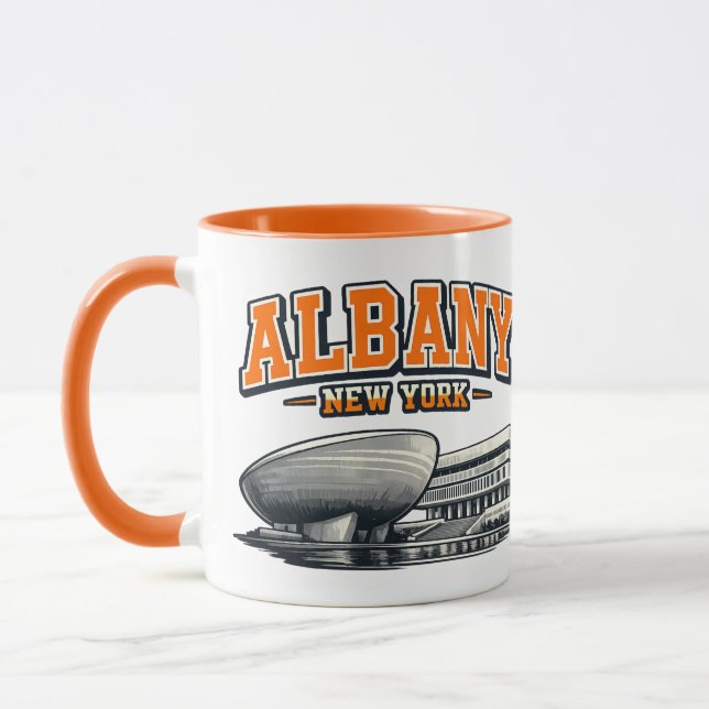 Albany, NY The Egg Retro Collegiate Design Mug (Left)