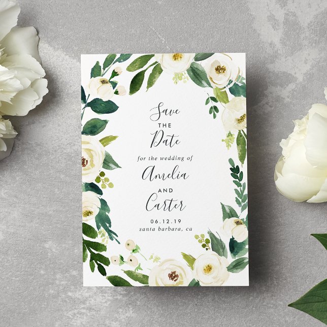 Albâtre Floral Wreath Enregistrer la carte Date (Créateur téléchargé)