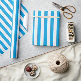 Albatross Blue and White Striped Wrapping Paper