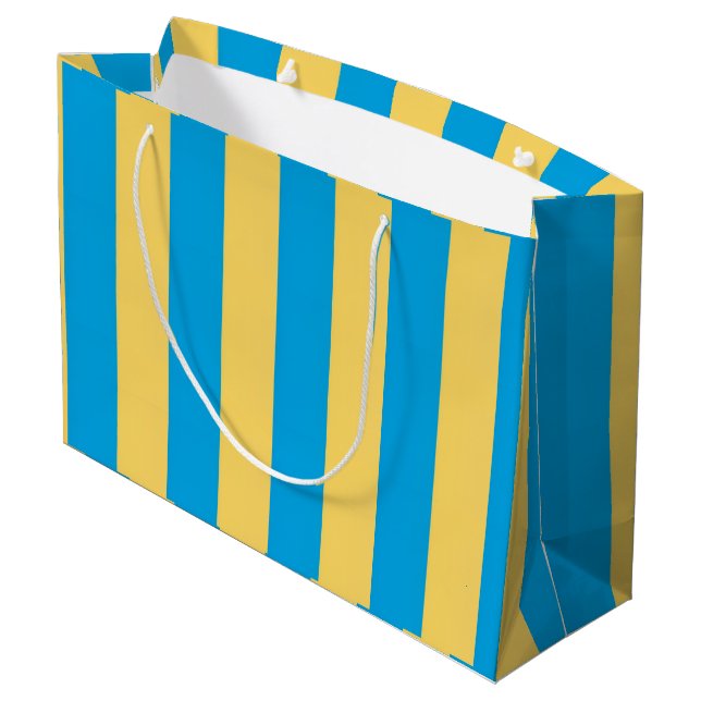 Albatross Blue and Yellow Striped Large Gift Bag (Back Angled)