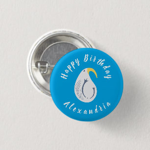 Albatross - Ocean Theme Happy Birthday Blue White 1 Inch Round Button