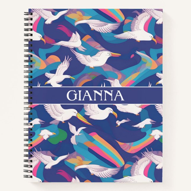 Albatross Rainbow Colourful Personalized Pattern Notebook (Front)