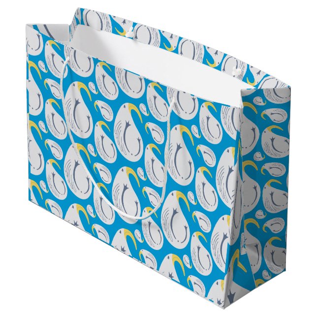 Albatross White, Blue, Yellow, Grey,  Large Gift Bag (Back Angled)