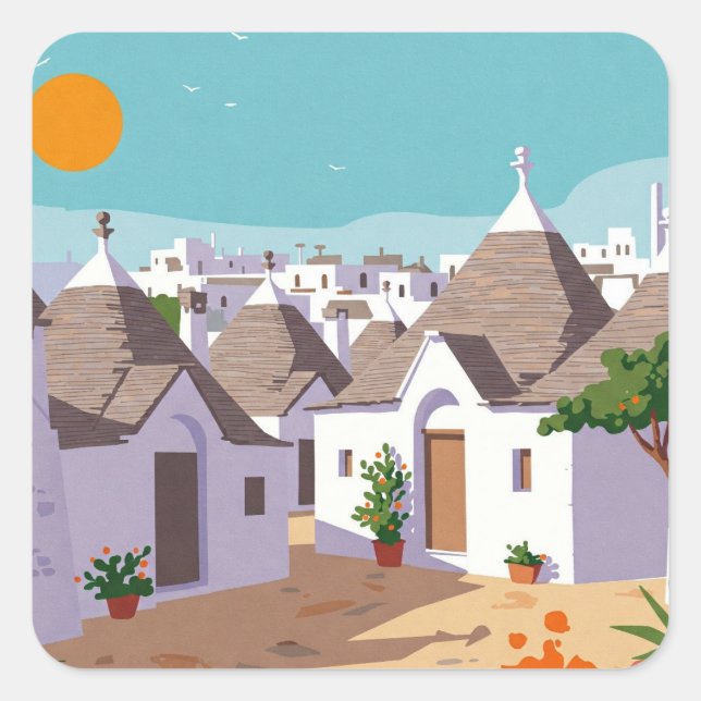 Alberobello Italy Trulli houses Travel abstract Square Sticker (Front)