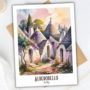 Alberobello Italy Trulli Watercolor – Custom Text Postcard