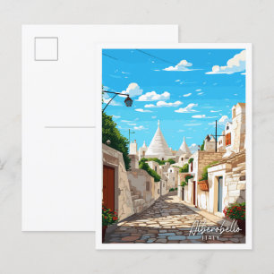 Alberobello Italy vintage travel illustration Postcard
