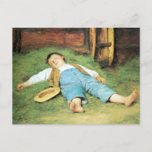 Albert Anker, Schlafender Knabe im Heu Postcard