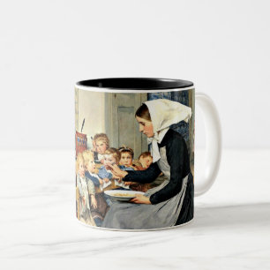 Albert Anker - The Nursery (Creche) Two-Tone Coffee Mug