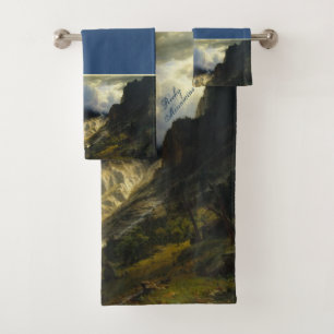Albert Bierstadt A Storm in the Rocky Mountains Bath Towel Set